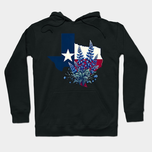 Texas Wildflowers - Texas Flag with Bluebonnets Hoodie by JessArty